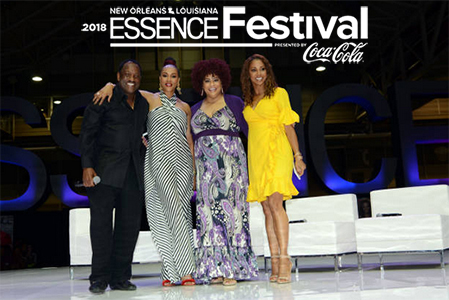 Donnie Simpson with Vivica A. Fox, Kim Coles and Holly Robinson Peete at the 2018 Essence Festival